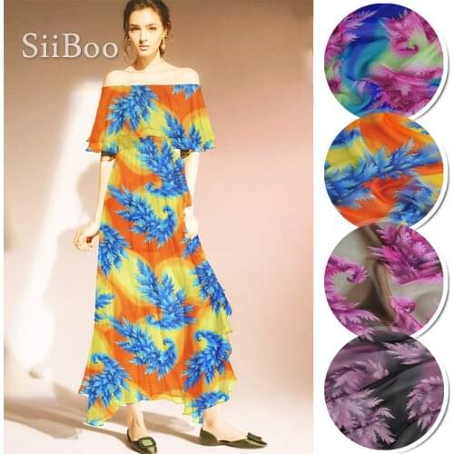 Multi color maple Leaf print 100% silk chiffon fabric for dress pure silk fabric cloth tela tejido 6mm SP4051 FREE SHIPPING
