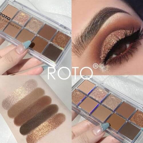ROTO Glitter Nude Smokey Eye Pigments Acrylic Shimmer and Shine Eye Shadow Makeup Palette Matte Glitter Eyeshadow Palette