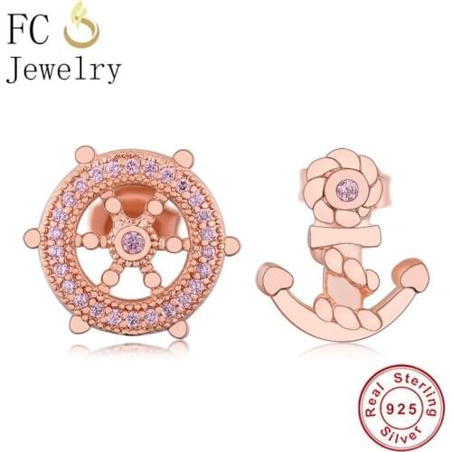 Real 925 Sterling Silver Rose Gold Navigation Sea Sailing Wheel Stud Earring Oorbellen Accessories For Women Party 2021 New