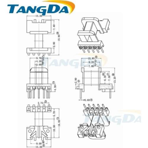 Tangda EE13 core EE EE13W Bobbin magnetic core + skeleton soft magnetism ferrites horizontal 7pin 7P 5-2 Transformers