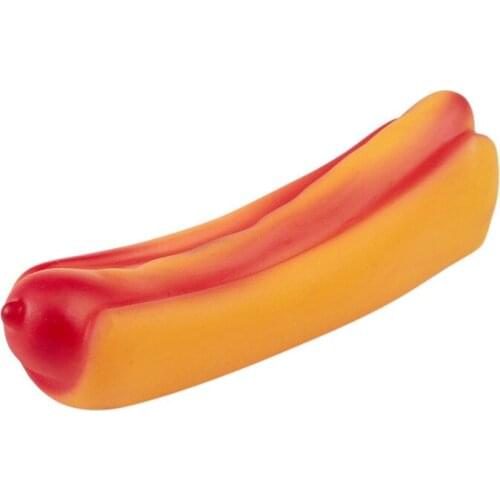 Pet Dog Red Light Brown Vinyl Rubber Hot-dog Squeeze Squeak Toy