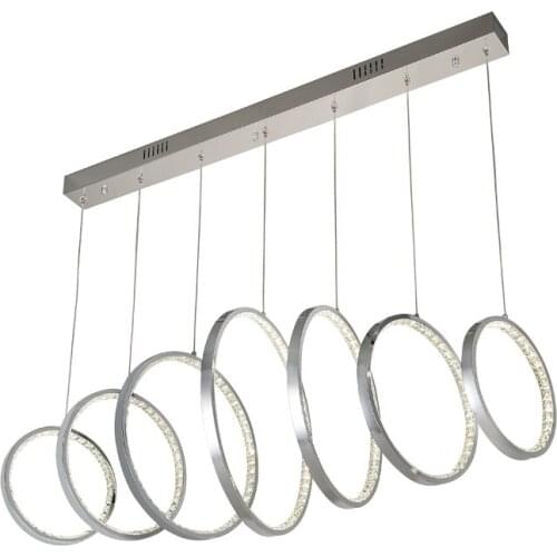 Modern Chrome 85cm Long Round Circles Aluminium K9 Crystal LED Pendant Lamp For Bars Restaurant Dinning Room Light Fixtures
