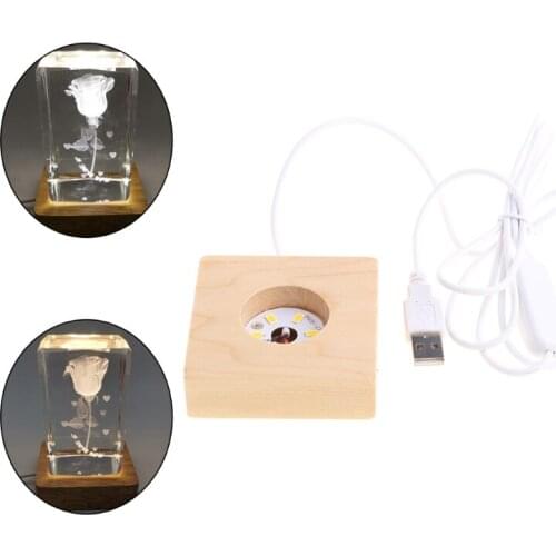13MA LED Night Light Wooden Square Base Holder Display Stand for Crystals Glass Ball Illumination Lighting Accessories