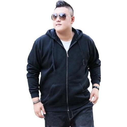 Spring and Winter Mens Hooded Sweatshirt Long Sleeve Loose 5XL 6XL Black gray blue cotton zipper casual large size Flee