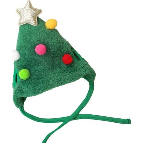 Universal Pet Hat Lovely Christmas Tree Shape Headdress Green Lacing Tie Design Pompom Decorative Warm Dogs Beanie Pet Product