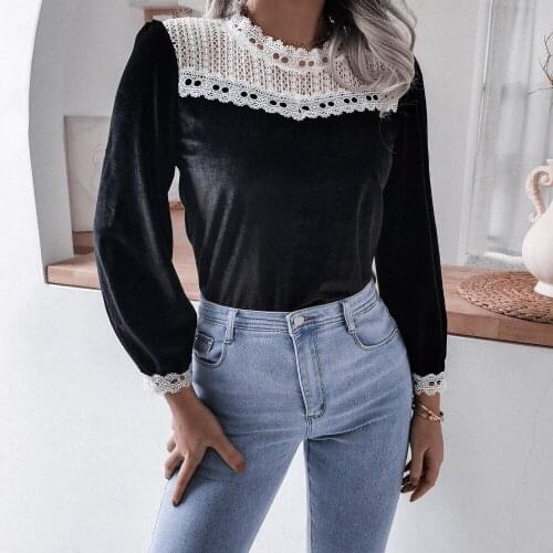 European Style Woman Blouse Long Sleeve Spring Autumn Shirts Lace Fashion Shirts European Style Womens Tops Blusas