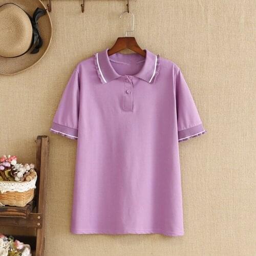 Plus Size T-Shirt For Women Lapels Knitted Cotton Fabric Short sleeves Extra Large Size For Fatlady Casual Summer Wear For Girl