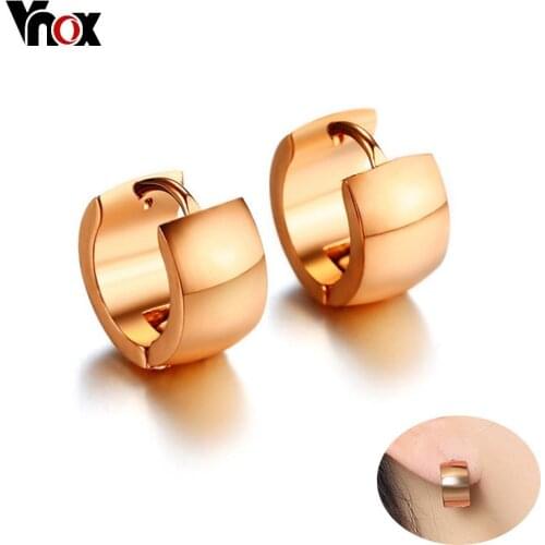 Vnox Basic Pink Gold-color Hoop Earrings Women High Polished Stainless Steel Lady Girls Earrings Brincos Accessories