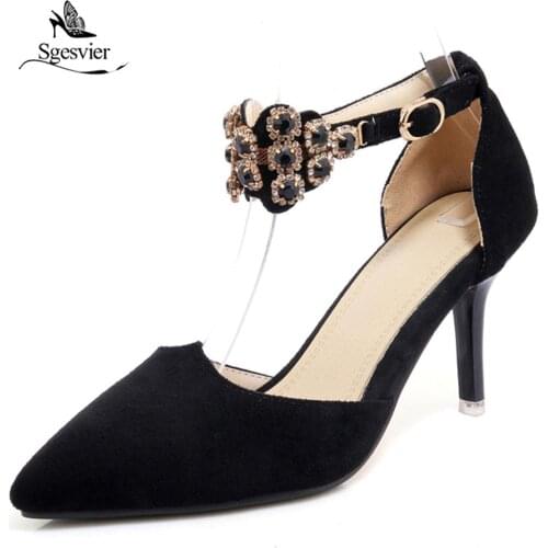 SGESVIER 2018 New Spring Summer Pumps Red Women Shoes Sexy Thin Heel 8CM Pointed Toe Buckle Shoes Woman Fashion Lady Shoes OX356