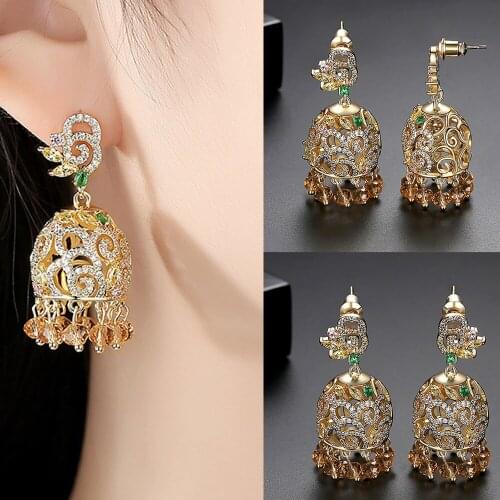 Gypsy Jewelry Indian Jhumka Long Small Bell Earrings For Women Antique Ethnic Dangle Earring Bohemia Hollow Palace Style Jewelry