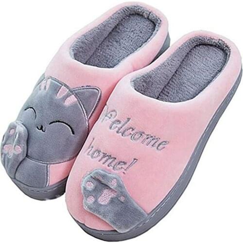 Women Winter Home Slippers Cartoon Cat Shoes Non-slip Soft Winter Warm House Slippers Indoor Bedroom Couples Floor 2021