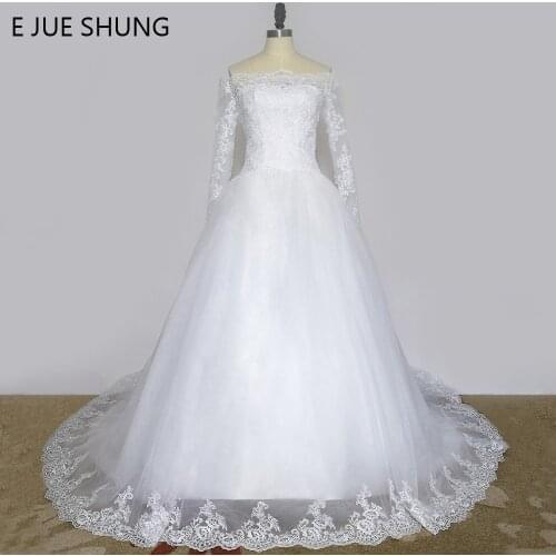 E JUE SHUNG Long White Lace Appliques Wedding Dresses Lace Appliques Vestido De Novia Wedding Gowns