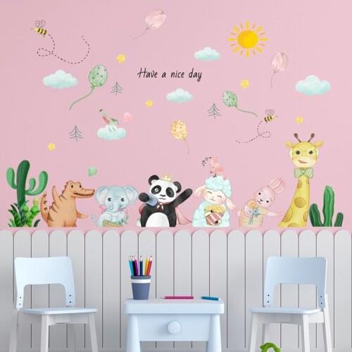 Zollor Cartoon Animal Bear Giraffe Balloon Botany Wall Sticker Bedroom Living room Childrens room Creative Decoration Sticker