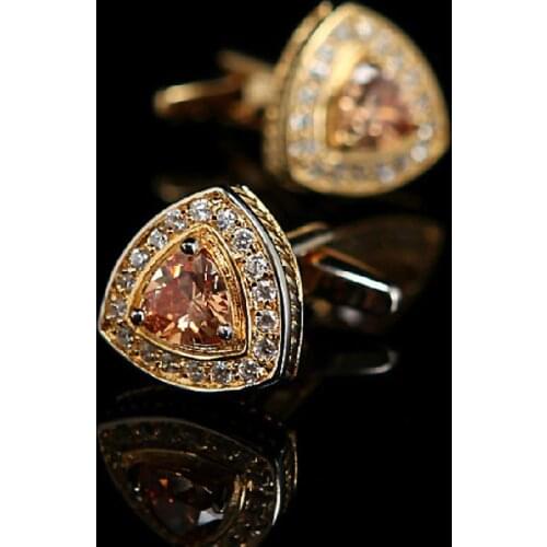 Gold color Bling Rhinestone Imperial triangle Cufflinks for Women Men Wedding Party Jewelry Gifts Fashion Cuff Links Wholesale