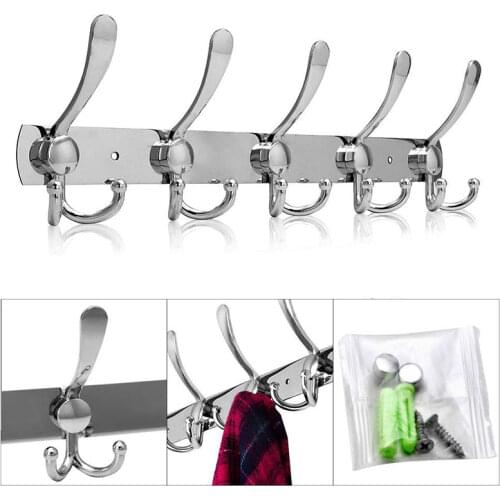 10 Hooks Stainless Steel Coat Rack Wall Door Mounted Hanger Hat Cloth Towel Hook Bathroom Storage Holders s