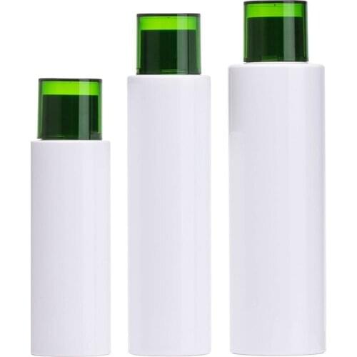 100ml 200ml Empty White Plastic Round Toner Bottle Green Rotary Lid Cosmetic Packaging Refillable Container 20pieces/Lot