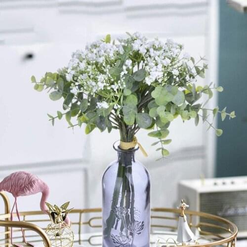12PCS High Quality Gypsophila Fake Eucalyptus Leaf Wedding Bridal Accessories Clearance Vase for Home Decor Artificial Flowers