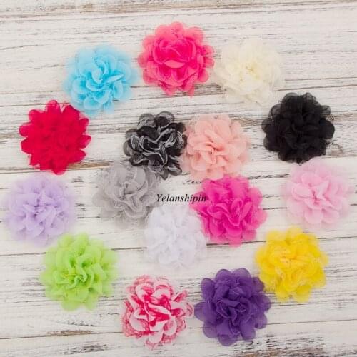 120pcs/lot 4.1" 17colors Hair Clips Shabby Lace Mesh Chiffon Flower For Kids Girls Hair Accessories Fabric Flowers For Headbands