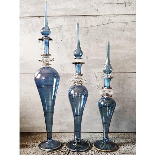 3 pieces different size body fragrance cologne refillable beautiful design blown glass bottles decorative vanity home decor