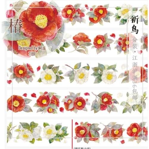 5.5cmX10M Beautiful Red Camellia Flower PET Washi Tape Roll