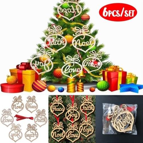 6Pcs Merry Christmas Decorations Wooden Hanging Hollow Small Pendant Ornaments Christmas Tree Hanging Pendant Decoration