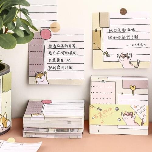 90 sheets/pad + 6 stickers Cute Cat Theme Memo Pads Note Kawaii Animals Paper Sticker For Kids Office Korean School Stationery