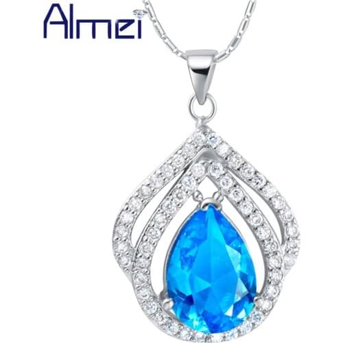 Almei Big Long Choker Necklace Women Fashion Blue Crystal Suspension Pendants For Wonder Women Cute Jewelry Free Chain N837
