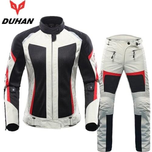 Free shipping 1Set Women Summer Mesh Breathable Fabric Motorbike Reflective Racing Off-road Female Motorcycle Jacket and Pants