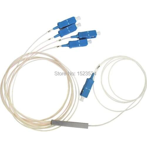 Free Shipping 10pcs/lot 0.9mm Steel Tube 1x4 Mini Blockless Fiber Optic PLC Splitter with SC/PC Connector