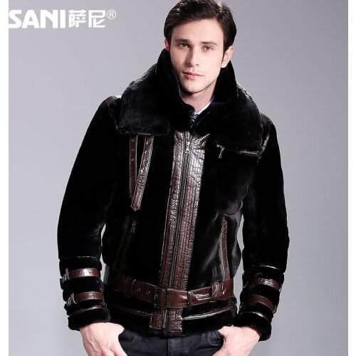 Free shipping Mens winter fashion warm sheepskin genuine leather and sheep fur outerwear