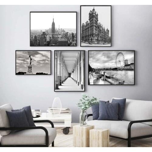 Black White Canvas Painting World City Landscape Paris London New York Poster Prints Nordic Style Wall Art Picture Home Decor
