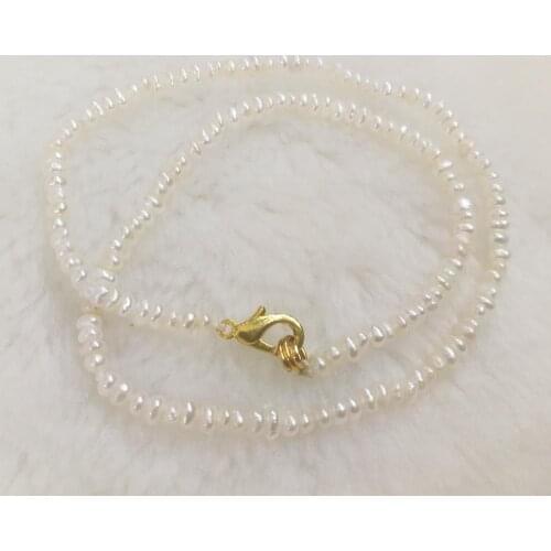2mm small pearl choker necklace gold clasp Natural freshwater pearl Women Jewelry 35-42cm 14-17