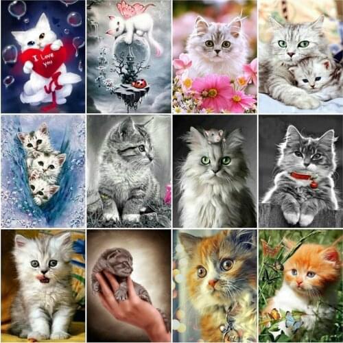 CraftArtGo 5D DIY Diamond Embroidery Cute Cat Full Round Square Rhinestone Mosaic Painting Cross Stitch Flowers Diamond Art Kit
