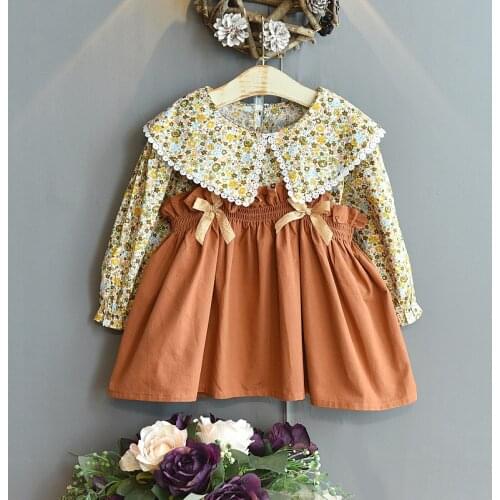 Spring Autumn Girls' Denim Clothing Sets Lace Lapel Floral Shirt+Suspender Skirt Casual Children Clothing Baby Kids Clothes Suit