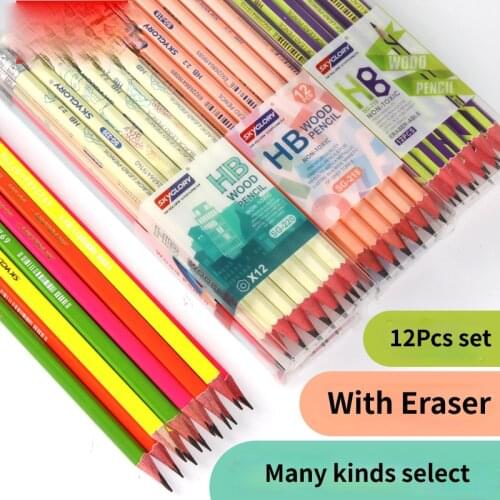 Wooden Lead Pencils 12 Pcs Of Hb Pencils Childrens Pencil With Eraser Cute School Supplies Set Wooden Pencils For School