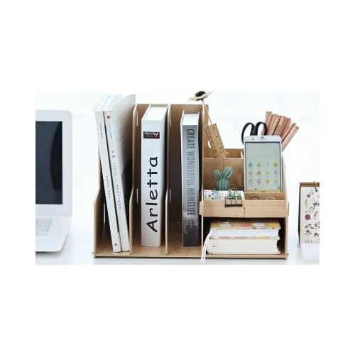 Wooden Color Office Desk Organizer DIY Document File Cabinet Multifunction Desk Accessories Storage Magazine Book Desk Shelf