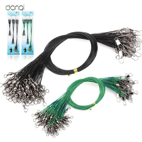 DONQL 60/72Pcs Anti-bite Fishing Line Stainless Steel 12cm-30cm 3 Color Wire Leader Swivel Braided Fishing Line Fish Accessory