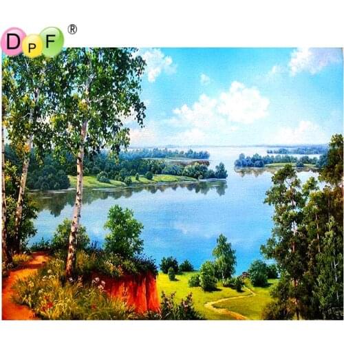 DPF diamond embroidery Beautiful lakes needlework diamond mosaic full square rhinestone home decor diamond painting cross stitch