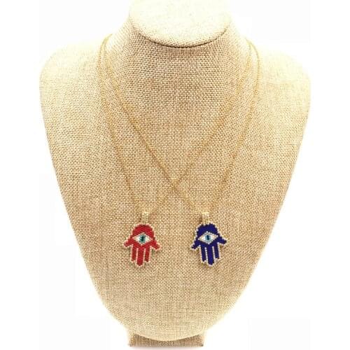 FAIRYWOO Gothic Evil Eye Necklace Paim Pendant Choker Miyuki Jewelry For Women Handmade Gifts New Fashion Vintage Style Chain