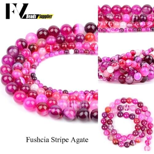 Smooth Fuchsia Stripe Agates Round Beads Accessories 4mm-12mm Natural Stone Gem Spacer Beads for Jewelry Making Bracelets 15inch