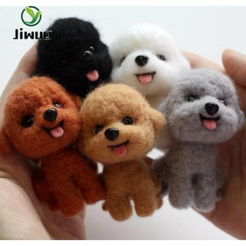 Jiwuo Teddy Dog Wool Needle Felt Toy Poke Animals DIY Craft Kit Handmade Cute Animal Felting Material Package For Kids Hot Sale
