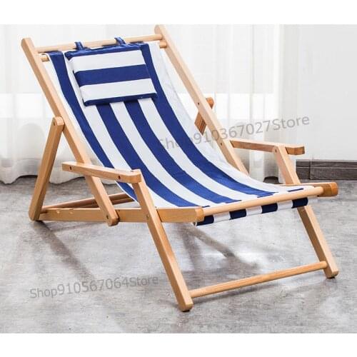 Imported Solid Wood Beach Chair Folding Recliner Wooden Canvas Chair Balcony Home Leisure Outdoor Portable Chair