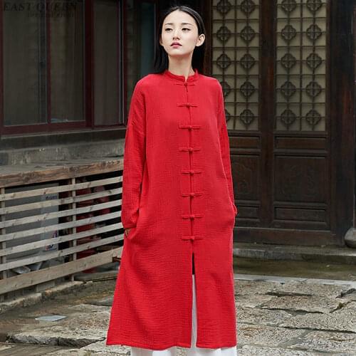 China Clothing Blouses Women 2019 Long Shirt Chinese Tunic Ao Dai Traditional Chinese Clothing Red Meditation Clothing AA3983