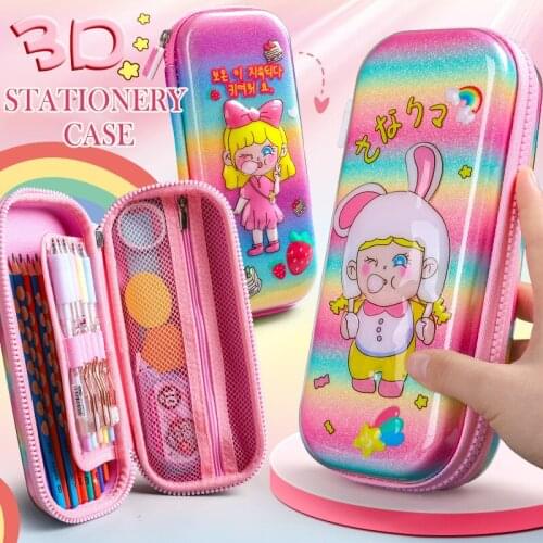 Cute 3D Pencil Case for Students Waterproof Bag case Stationery Storage Bag Organizer Pink Rainbow Color Pencil Bag