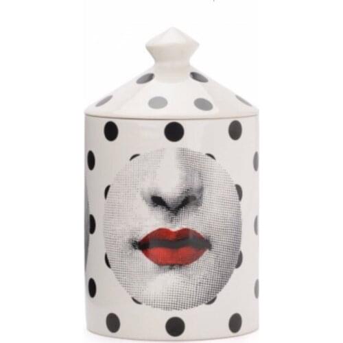 Fashipn Milan Lady Face Red Lip Smile Candle Holder Candelabra Home Decoration Ceramic Jar Cup Storage Bin Box Crafts Deco