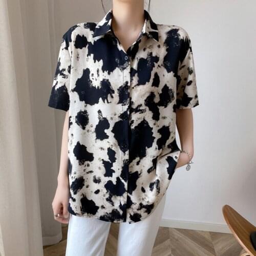 Vogue ladies shirts casual loose Womens chiffon Blouses New Summer Short Sleeve print Shirts Tops Blusas Mujer