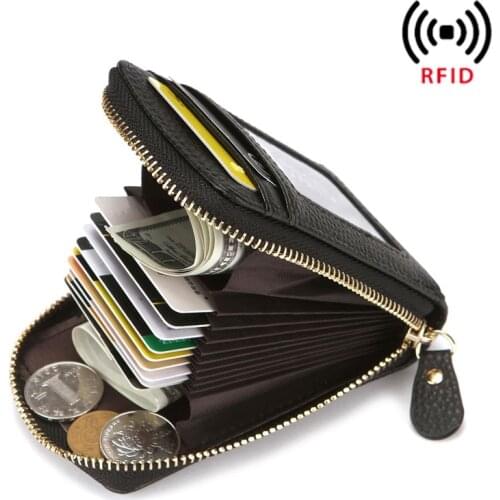 Mens Wallet Genuine Leather Credit Card Holder RFID Blocking Zipper Pocket Men bag
