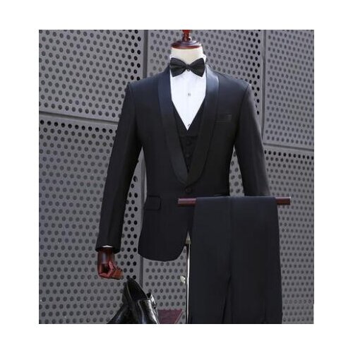 Black chorus singer star style stage clothing for men groom suit set with pants 2020 mens wedding suits costume formal dress tie