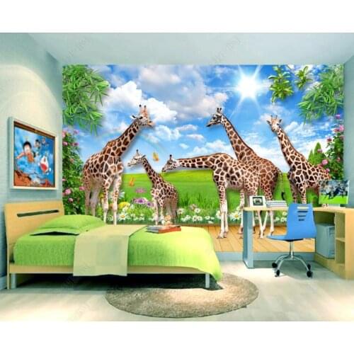 Custom photo mural 3d wallpaper Giraffe animal world flowers meadow home decor in the living room wallpaper for walls 3 d