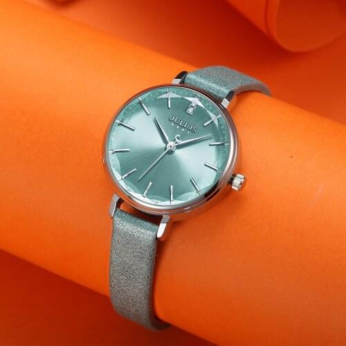 New Julius Womens Watch Japan Quartz Cutting Glass Lady Hours Fashion Clock Bracelet Real Leather Girls Birthday Gift Box